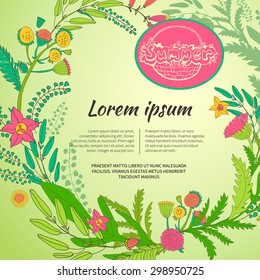 Template summer design posters, invitations and banners on floral background of wildflowers. Vector illustration