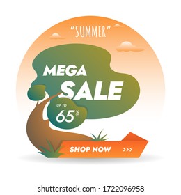 Template of Summer Mega Sale Banner with Big Tropical Tree