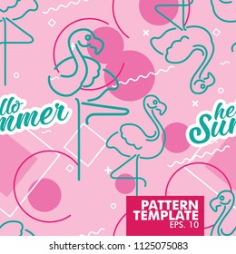 template summer patterns, flamingo birds
