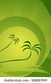 Template for summer poster with silhouettes of palms and sun