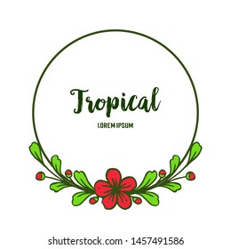Template summer tropical, shape green leafy flower frame round. Vector