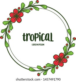 Template summer tropical, shape green leafy flower frame round. Vector