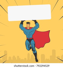 Template Super Hero holds a Banner