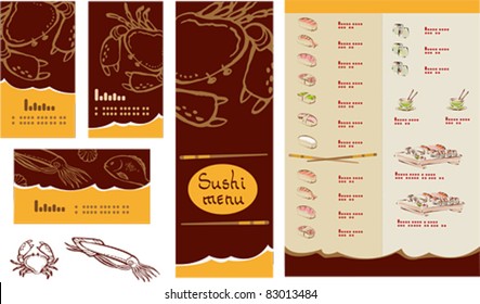 Template Of Sushi Menu And Business Card