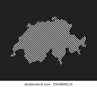 Mapa de la Plantilla Suiza de líneas diagonales grises aisladas sobre fondo. País de Europa para el patrón, diseño, ilustración, infografía. Concepto Abstractas líneas paralelas de mapa de silueta Suiza