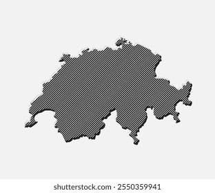 Vorlage Schweiz Karte aus grauen diagonalen Linien einzeln auf Hintergrund. Europa Land für Muster, Design, Illustration, Infografik. Abstraktes Konzept parallele Linien der Silhouettenkarte Schweiz