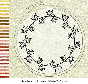 Template tambour frame with a canvas, elements from stitches. Fashionable template for design of clothes, t-shirt design...