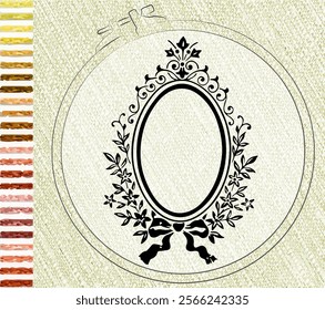 Template tambour frame with a canvas, elements from stitches. Fashionable template for design of clothes, t-shirt design...