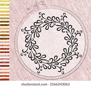 Template tambour frame with a canvas, elements from stitches. Fashionable template for design of clothes, t-shirt design...