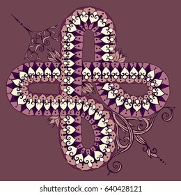 Template for tattoo design or card decoration with mehndi elements. Floral ornament. Islam, arabic, indian, ottoman motifs. Infinity design. Vector illustration.