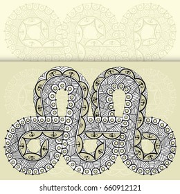 Template for tattoo design or card decoration with mehndi elements. Floral ornament. Islam, arabic, indian, ottoman motifs. Infinity design. Vector illustration.