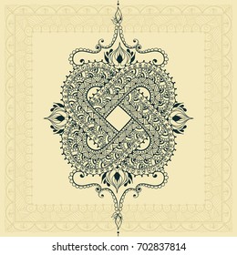 Template for tattoo design or card decoration with east and doodle elements. Floral ornament. Islam, arabic, indian, ottoman motifs. Infinity design. Vector illustration.