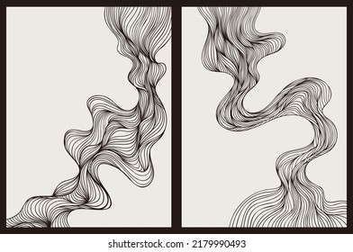 Template for tattoo, typography, decor design, covers. Japanese vintage graphic style. Line art. Stylish hand drawn illustration with smoke. Background in black and beige colors.