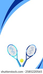 Template with tennis rackets, tennis ball and copy space on a white background. Popular sports. Sport vector illustration for poster, banner, invitation.