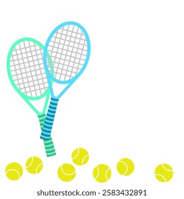 Template with tennis rackets and balls on a white background. Popular sports. Cartoon vector illustration for card, print, poster.