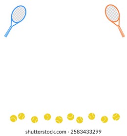 Template with tennis rackets and balls on a white background. Copy space. Popular sports. Vector illustration for card, print, poster.