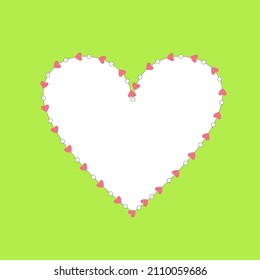 Template with text area for St.Valentine's Day greeting card or wedding invitation. Heart shaped text area. Light green background.