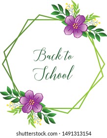 Template text back to school, with texture of purple flower frame. Vector