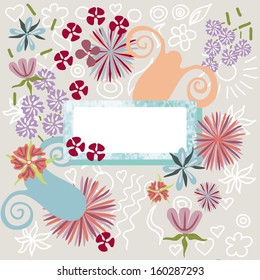 template for text, background, decorated with a variety of fantastic flowers.