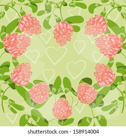 template for the text in the form of a heart made ??of flowers clover. Using a clipping mask