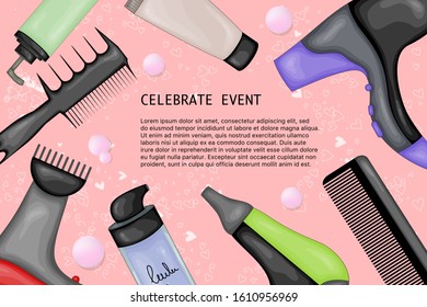 Template for text with a hair care kit. Cartoon style. Vector illustration