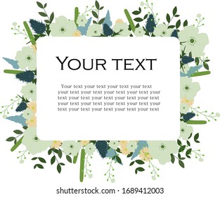 Template for text, invitation decorated with spring flowers and leaves. Vintage. Background. Flower concept. Your text. Vector illustration.