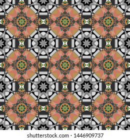 Template for textile, carpet, wallpaper, fabric. Vector mandalas in brown, gray and pink colors. Abstract filigree seamless pattern.