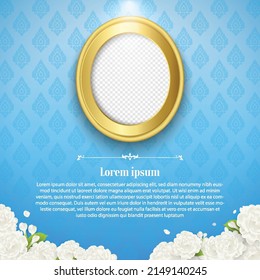 Template thai pattern background for greeting card, advertising, web site, flyers, posters with beautiful white jasmine Flower with modern line Thai pattern traditional concept. Perfect realistic