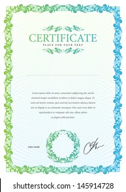 Template that is used in certificate, currency and diplomas. Vector illustration
