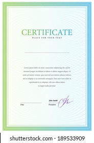 Template that is used in certificate, currency and diplomas. Vector illustration 