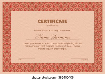 Template that is used in certificate, currency and diplomas. Vector illustration