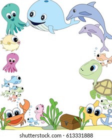 template that uses a variety of sea creatures surrounding a white blank template space