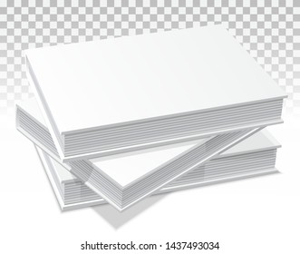 Template of three books with a hard cover. They lie on the surface one on another, in a pile. In perspective. Realistic image. On a transparent background. Isolated object for design. Vector  