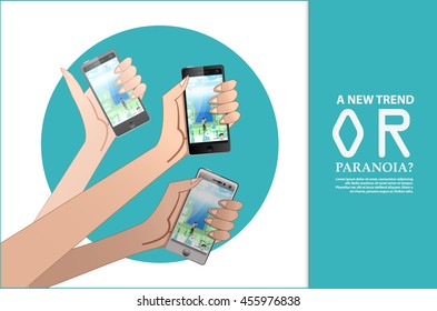 template with three extending arms with phone