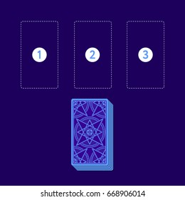 Template for three tarot card spread with deck. Reverse side. Place for three cards. Vector illustration