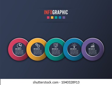 Template Timeline Infographic colored horizontal numbered for five position can be used for workflow, banner, diagram, web design, area chart.