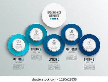 Template Timeline Infographic colored horizontal numbered for five position can be used for workflow, banner, diagram, web design, area chart.