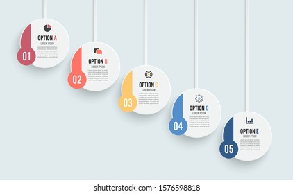 Template Timeline Infographic colored horizontal numbered for five position can be used for workflow, banner, diagram, web design, area chart.