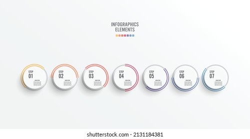 Template timeline infographic colored horizontal numbered for seven position. Business concept with 7 options. can be used for workflow, banner, diagram, web design, area chart.
