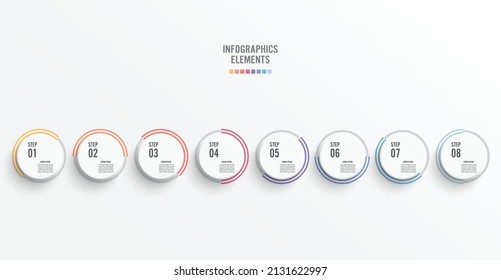 Template timeline infographic colored horizontal numbered for eigh position. Business concept with 8 options. can be used for workflow, banner, diagram, web design, area chart.