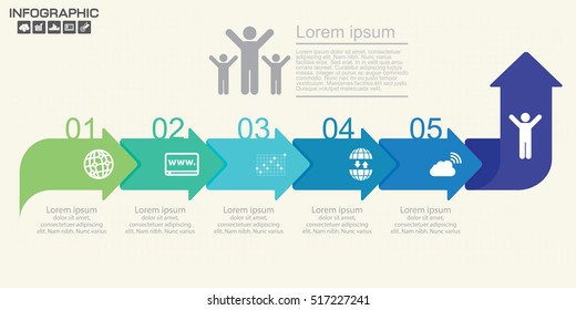 Template Timeline Infographic colored horizontal arrows. Can be used for workflow, banner, diagram, web design, area chart