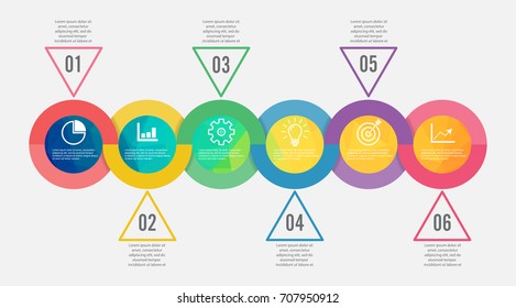 Template Timeline Infographic colored horizontal numbered for six position can be used for workflow, banner, diagram, web design, area chart