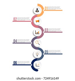 Template Timeline Infographic colored horizontal numbered for six position can be used for workflow, banner, diagram, web design, area chart