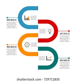 Template Timeline Infographic colored horizontal numbered for four position can be used for workflow, banner, diagram, web design, area chart