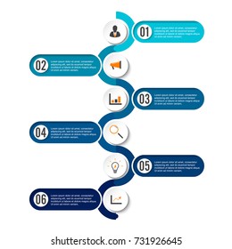 Linha do tempo do modelo Infográfico colorido horizontalmente numerado para seis posições pode ser usado para fluxo de trabalho, banner, diagrama, web design, gráfico de área