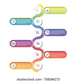 Template Timeline Infographic colored horizontal numbered for six position can be used for workflow, banner, diagram, web design, area chart