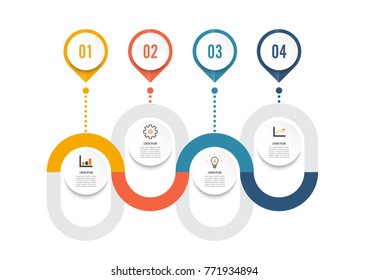 Template Timeline Infographic colored horizontal numbered for four position can be used for workflow, banner, diagram, web design, area chart