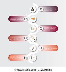 Template Timeline Infographic colored horizontal numbered for six position can be used for workflow, banner, diagram, web design, area chart 