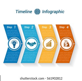 Template Timeline Infographic from colour arrows numbered for 4 position can be used for workflow, banner, diagram, web design, area chart