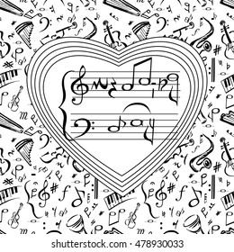 Template with title "Wedding day" in music stave style. Vector